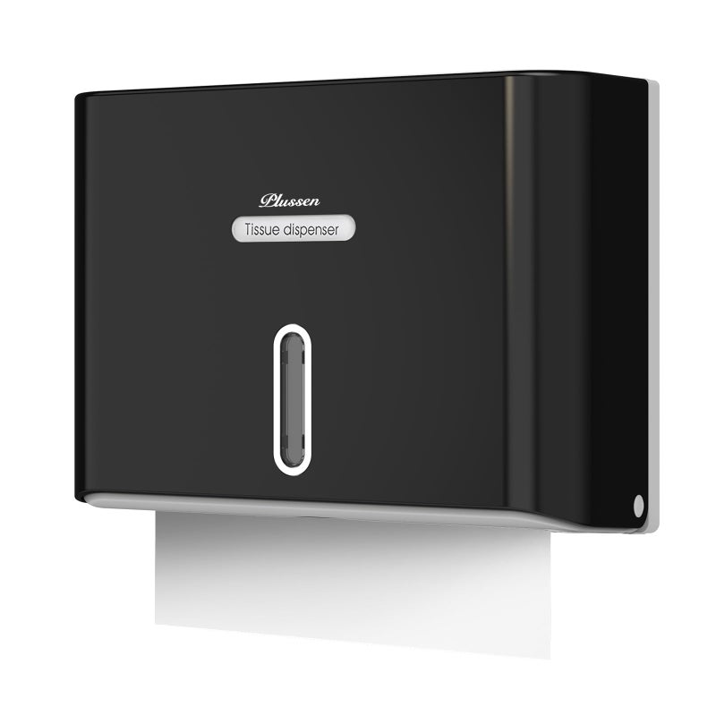 PLUSSEN Paper Towel Dispenser Wall Mount, Adhesive No Drilling Multifold Trifold C Fold Commercial Hand Towel Dispenser,Black - Image 1